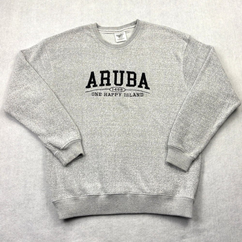 Pacific Co Sweatshirt Mens Large Grey Aruba One Happy Island Embroidered Size L